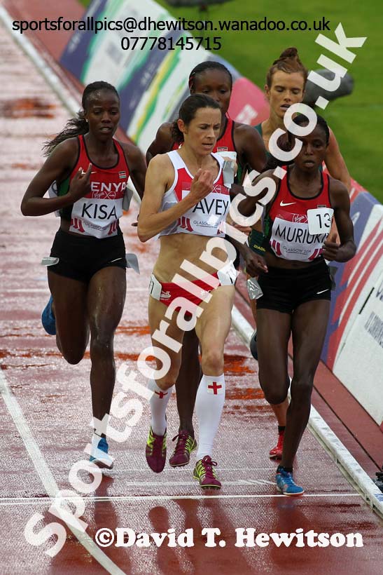 Jo Pavey (England), Janet KIsa and Margaret Muriuki (both Kenya) lead the womens 5000 metres at the Commonwealth Games, Glasgow. Photo: David T. Hewitson/Sports for All Pics